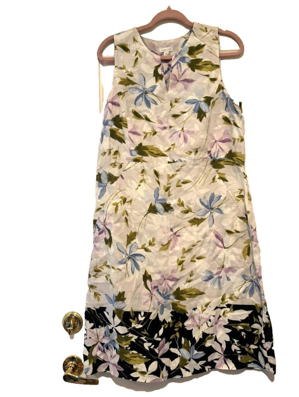 J Jill Love Linen floral linen sleeveless shift dress sz M pockets #3509